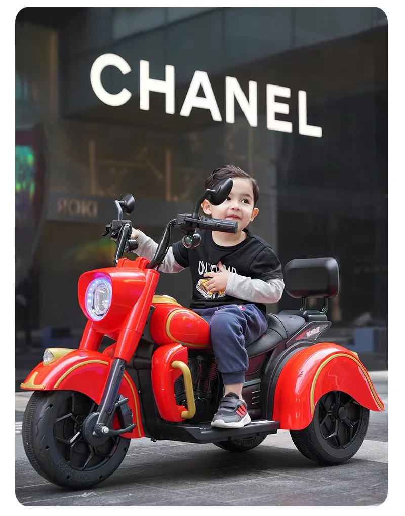 New Stock Arrival Children's Electric Motorcycle Baby Charged Toy Police  Car Can Ride Tricycle