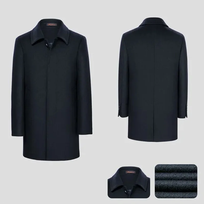 Fashion Best Design 55% Wool 45% Polyester Blend Knit Men's Formal Square Collar Winter Coats Black Warm Woolen Business Coat factory