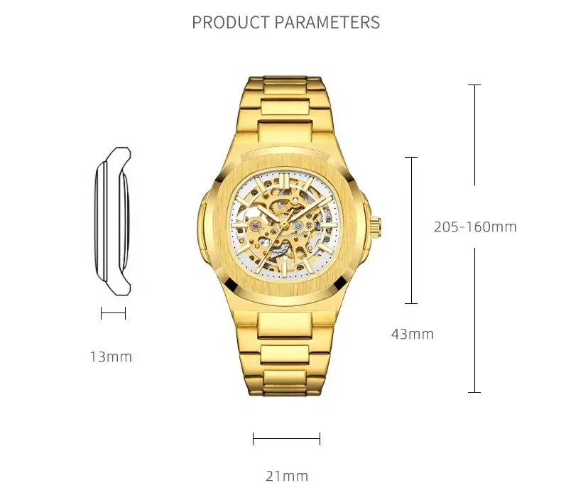 Luxury Mechanical Watch: Black & Gold Stainless Steel