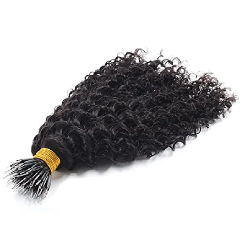 Kinky Curly Nano Ring Human Hair Extension Peruvian Hair 100g 100strands_voghion.com