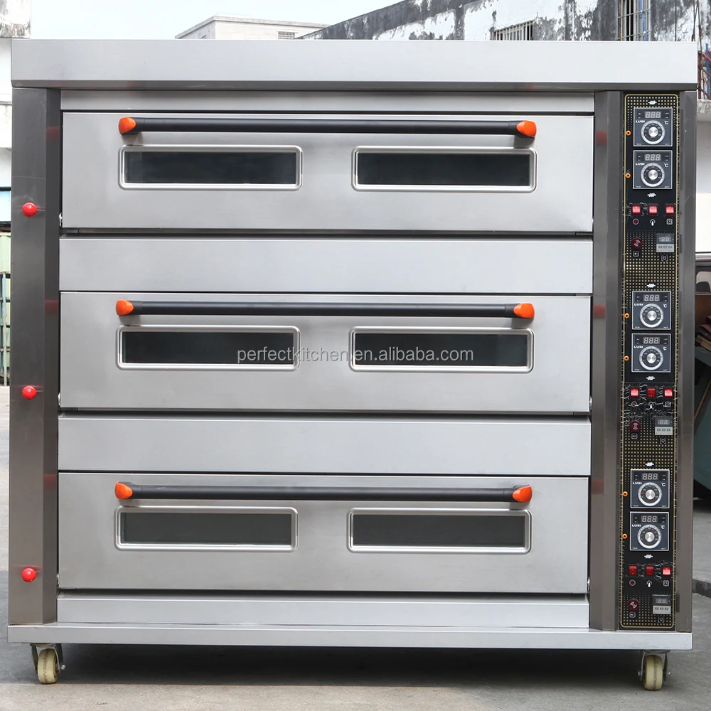 Commercial 3 Deck 6 Trays Lpg Ng Gas Deck Oven For Bakery Bread Or Cake