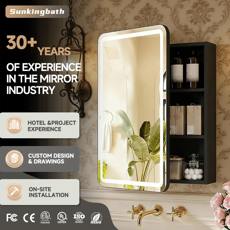 EMC Certified Led Medicine Cabinet Aluminum Alloy Lighted Mirror Cabinet Water Resistant Bathroom Storage Cabinet