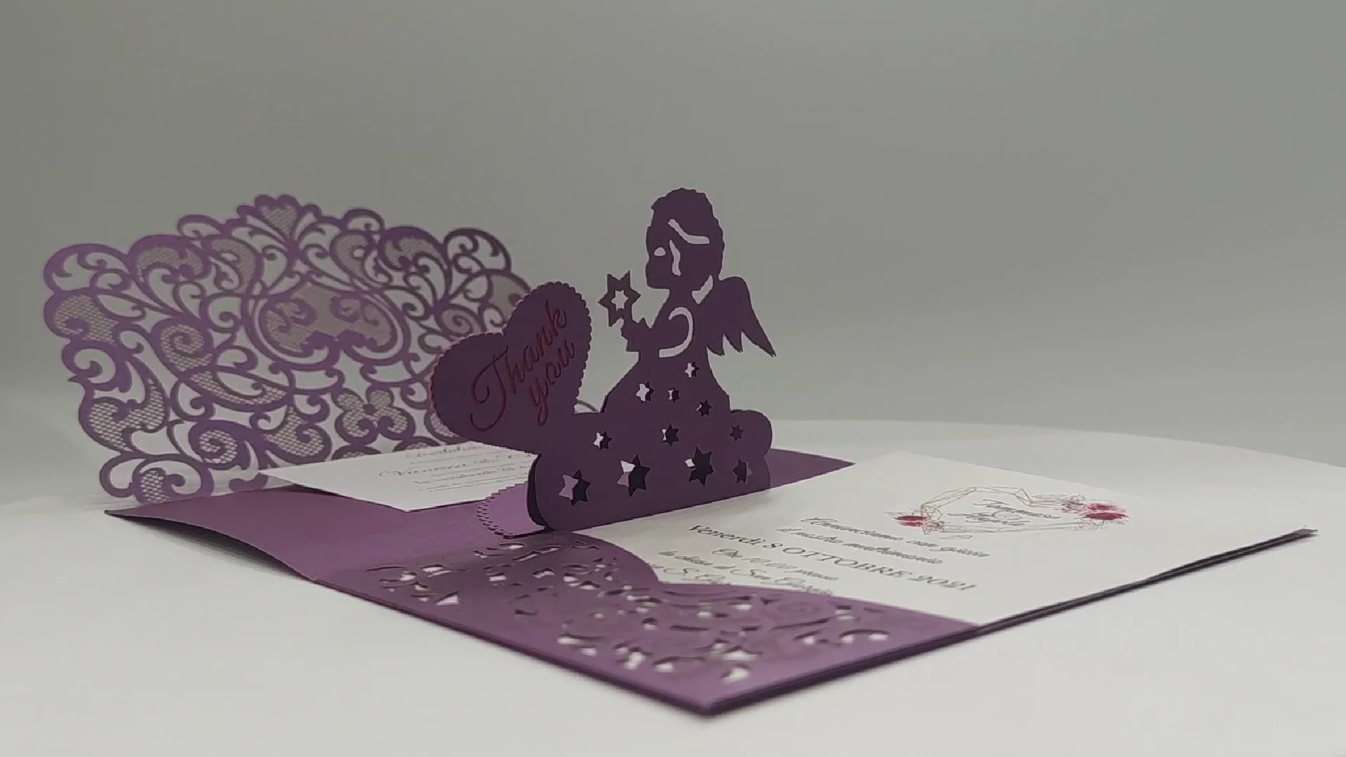 Customized Trifold 3d Pop Up Violet Purple Laser Cut Paper Carving Cute ...