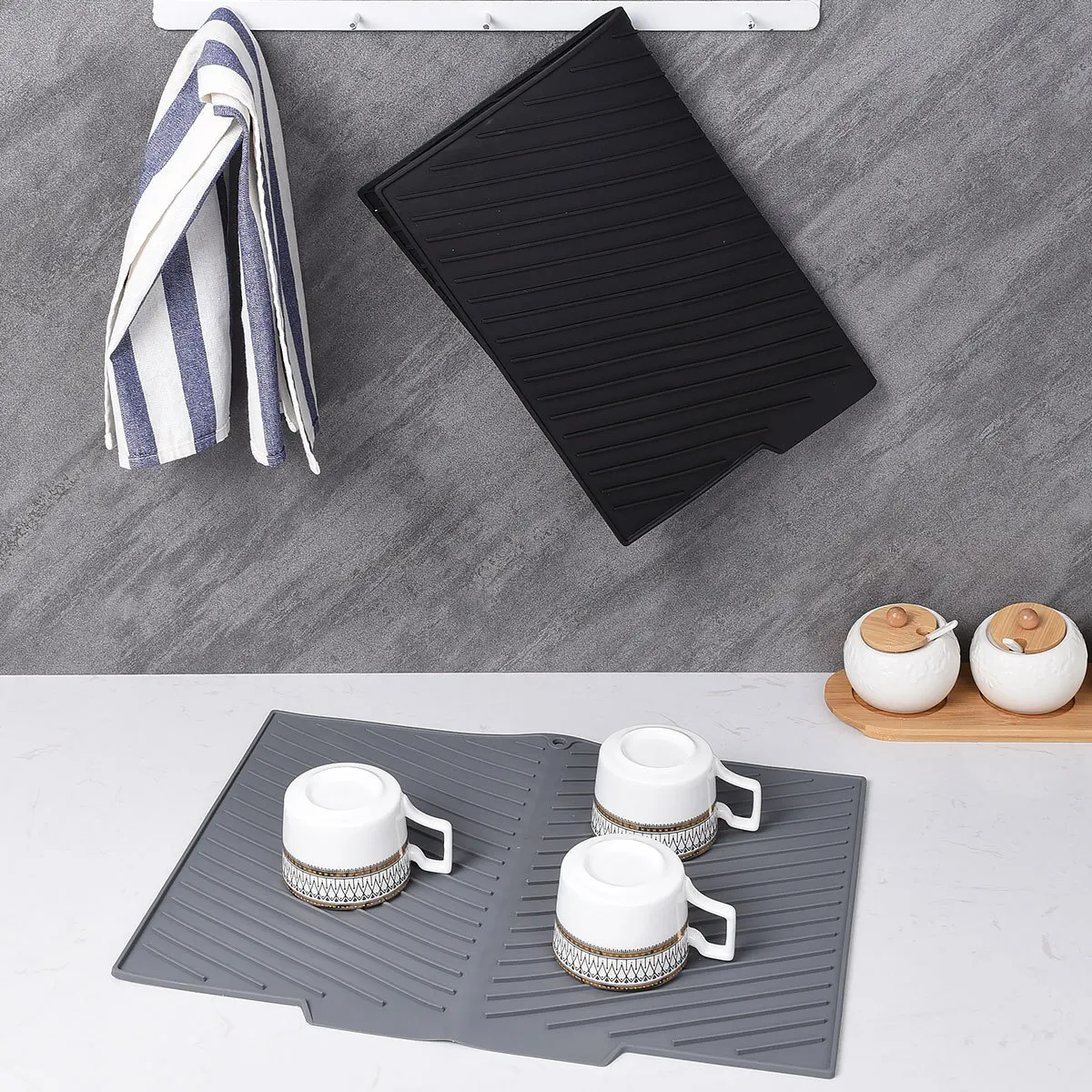 Ilicone Drying Pad Non Slip Heat Resistant Drain Mat Easy to Clean Coaster for Kitchen Tableware