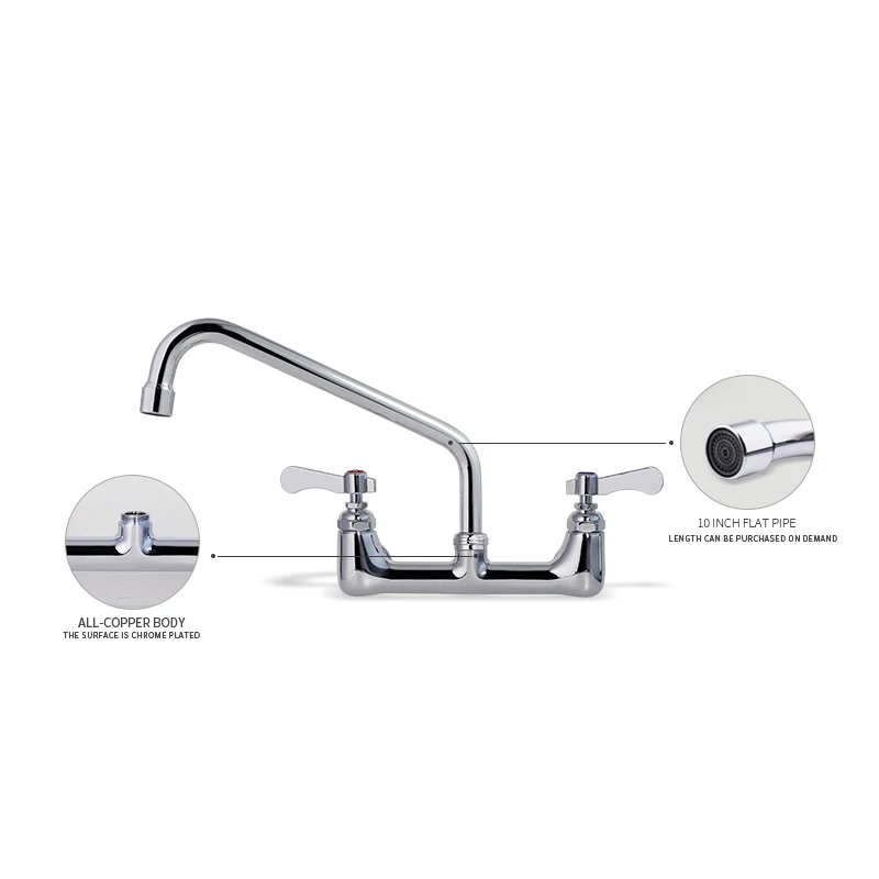 Commercial Kitchen Dual Hand 304 Stainless Steel Brass Kitchen Sink Tap Faucet Cold Hot Spring Mixer Tap Deck Mounted Basin Taps factory