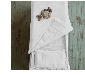 Hypoallergenic Material Safe for Sensitive Skin Designer French Flax Linen Fabric Kid Baby Crib Sheet Comforter Sets