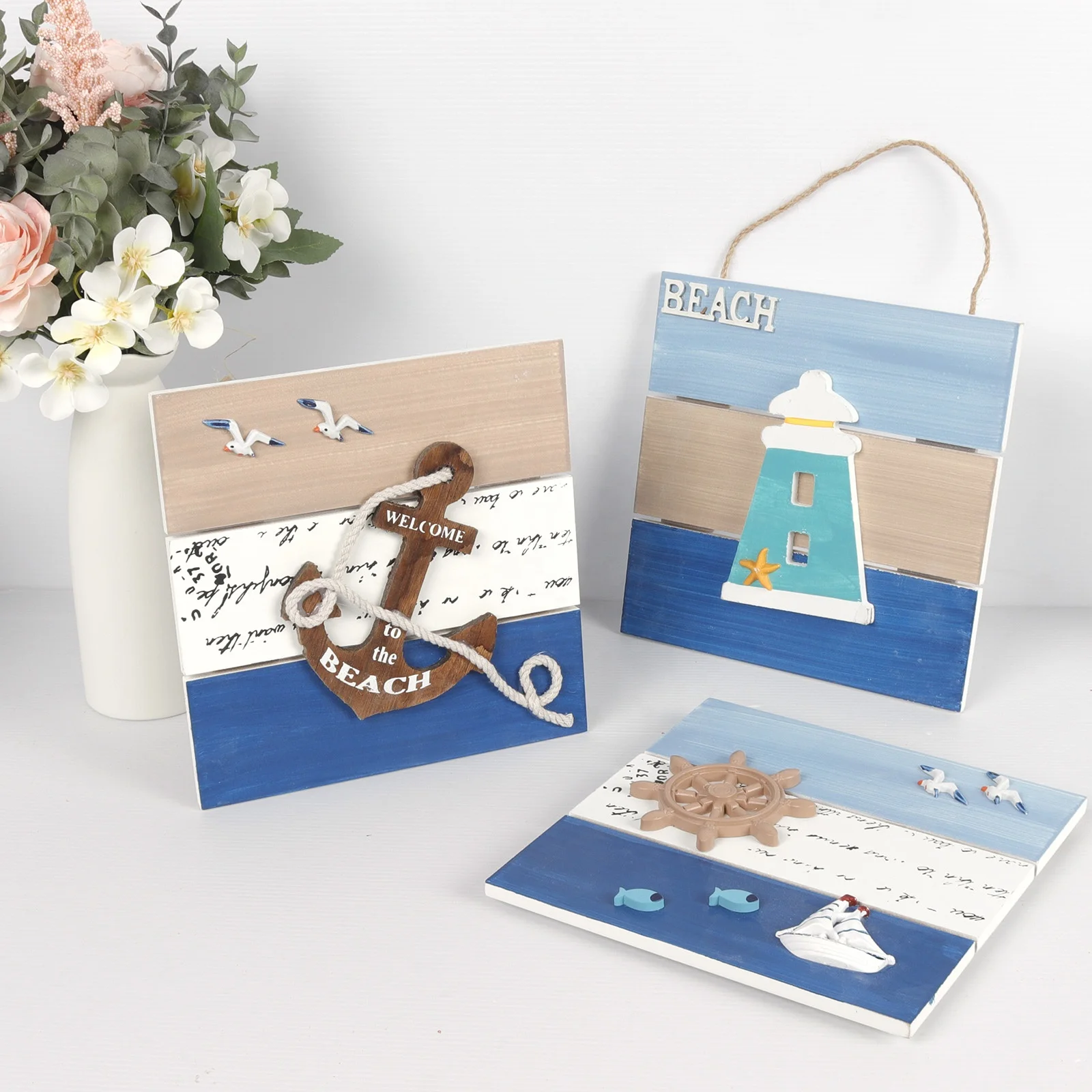 Sea Life деревянная рама ustic коттедж пляж ванная декор морской декор пляж деревянный корабль колесо и деревянный якорь