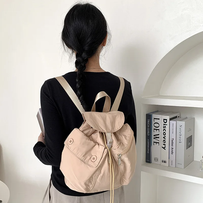 Versatile Women's Multi-Functional Nylon Backpack Fashionable Waterproof Anti-Theft Schoolbag for College Students