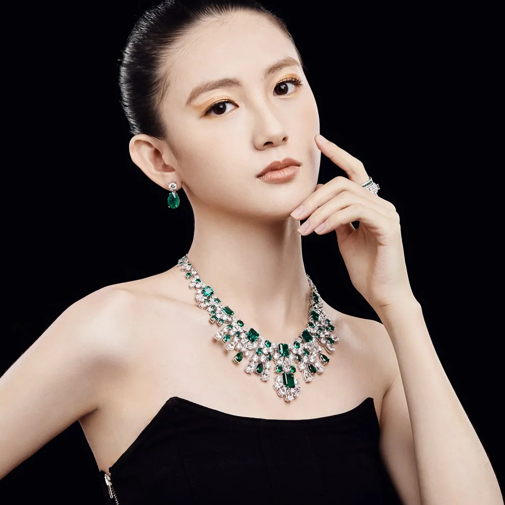KAKODIY Emerald 925 Sterling Silver customized Czochralski cubic zirconia tennis necklace design large Cubic Zirconia necklace female bride gift detail 4