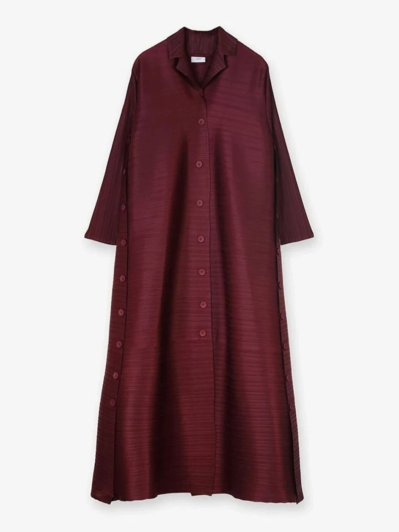 Factory Customized High Quality Miyake Pleated Turn Down Collar Loose Cardigan Coats Women Dress Indian Modest Abaya