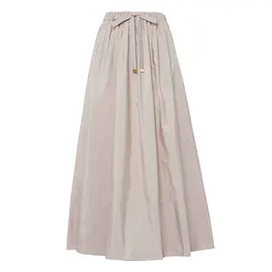 Clothing Manufacturers Custom Spring Autumn High Waist Elastic and Pocket Detailed Pleated Maxi Skirt