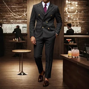 Suit for Men Stripe Groom Tuxedo 2 Pieces Double Breasted Business Blazer Terno Masculino Wedding Set Daily Jacket Pants