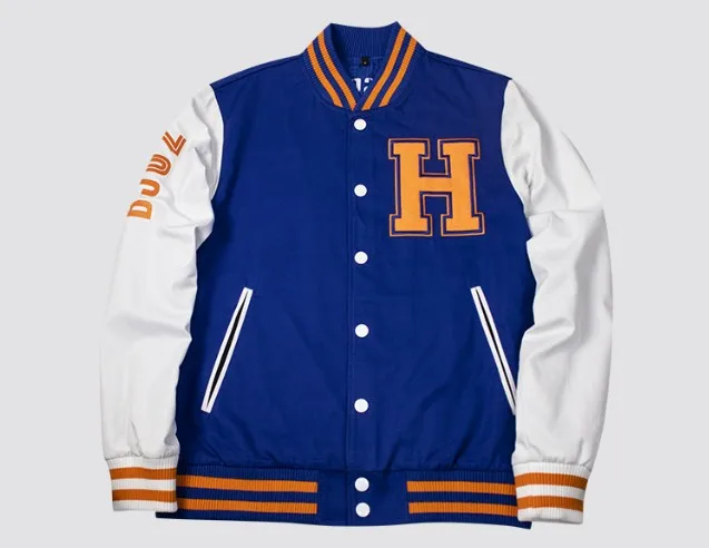 Source Fashion blue jacket for men and women with baseball collar varsity  jacket on m.