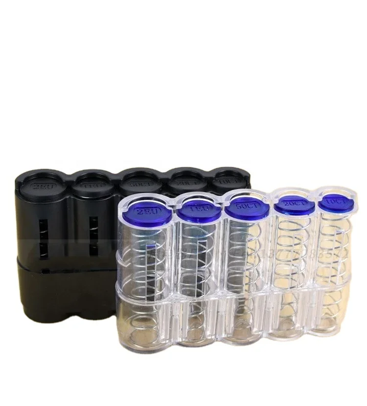 Заводская оптовая продажа коробка для управления классификацией монет евро цилиндрическая пластиковая с 5 отверстиями