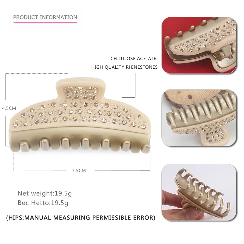 Jinhe Best Seller Boutique Accessories Vendome Large Size Hair Claw Clips Full Rhinestone France Acetate Hair Claw