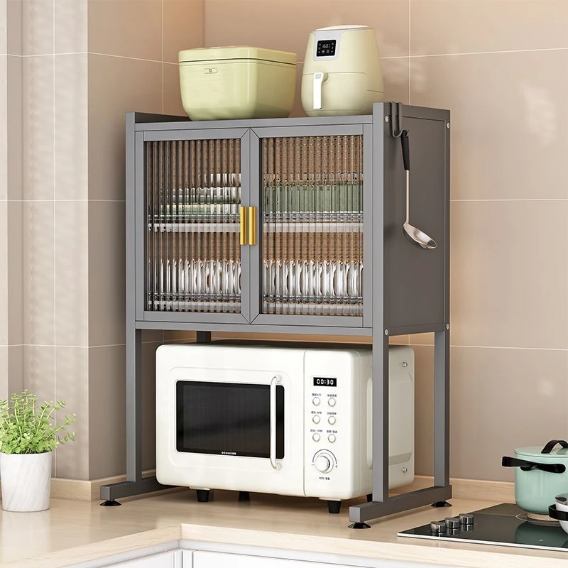 Factory Direct Sale Kitchen Multi-Functional Save Space Storage Cabinet With PVC Door Microwave Oven Tableware Storage Rack