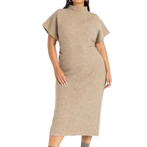 Elegant Midi Dress Women Custom Curve Wear Short Sleeve Knitted Formal Plus Size Straight Silhouette