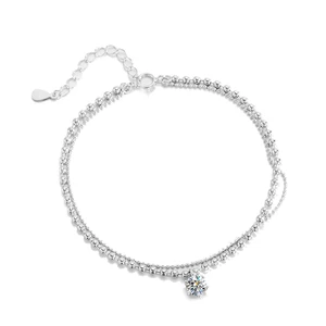 S925 Sterling Silver Moissanite Double Layer Bracelet D Color Diamond 1CT Moissanite Bracelet