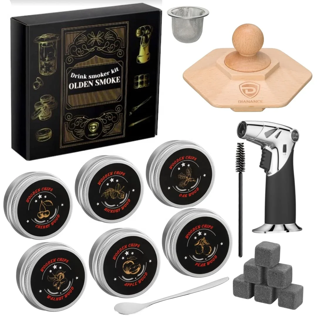 Роскошный деревянный набор для коптильни с коптилью для коктейлей и деревянными чипсами