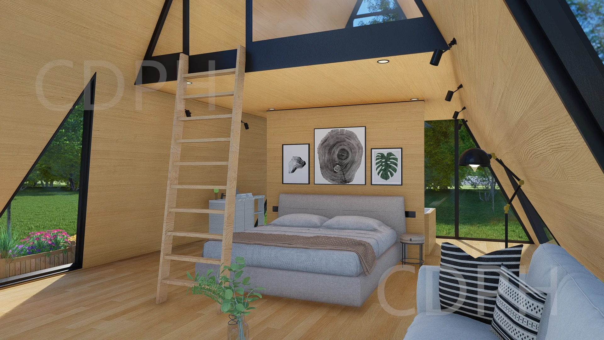 Luxury Prefab Resort House Hotel Shipping Container 2 Bedroom Cabin Tiny Triangular Roof Homes With Bathroom and Kitchen