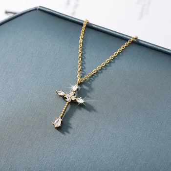 18k Gold Silver Stainless Steel Rose Faith Jesus Mens Iced Cross Charm Choker Necklace Pendant Zirconia Cross Necklace Jewelry
