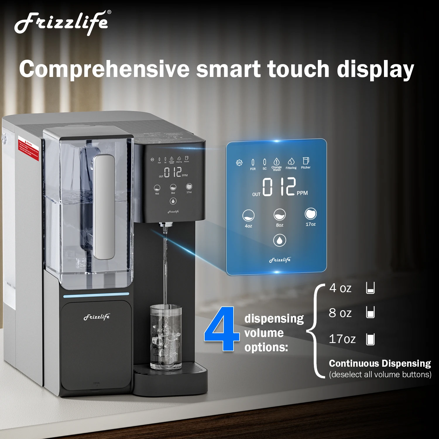 Countertop TDS Monitoring Filter Life Display Reverse Osmosis System Water Filter Dispenser With Large Tank