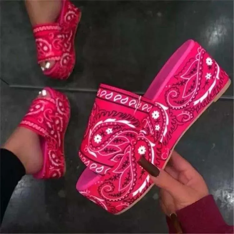 custom Wholesale 2021 new Platform sandals fashion lady bandana beach slides slippers sandals slides