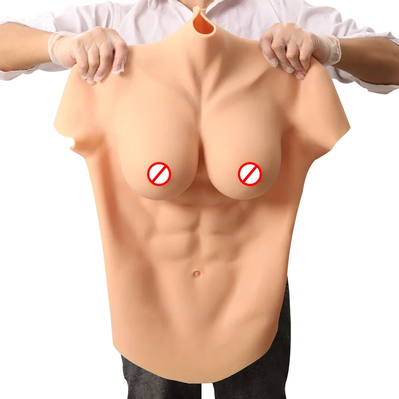 F Cup Size Simulation Fake Boobs Realistic Artificia Silicone Muscle Chest With False Sexy Breast for Drag Queen CD Men to Women