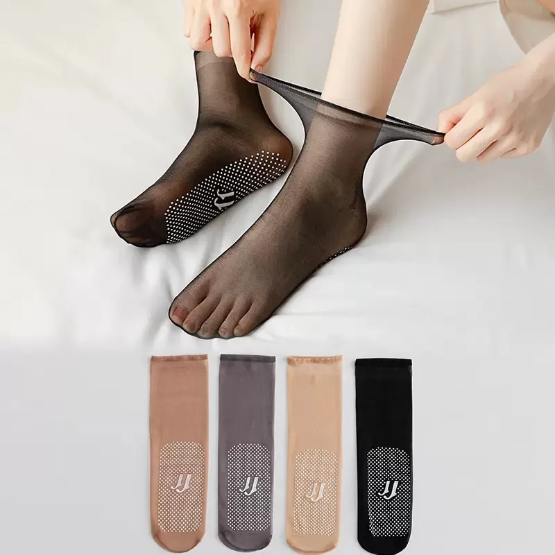 Women Ankle Socks 10D Ultra Thin Anti Slip Solid Color Polyester Fiber Invisible Seamless Spring Style