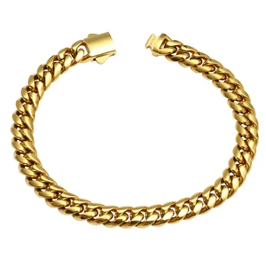 High Polished Handmade Men's Jewelry Luxury Fashion Accessory Gift 8mm Yellow Gold Plated Stainless Steel Cuban Chain Bracelet