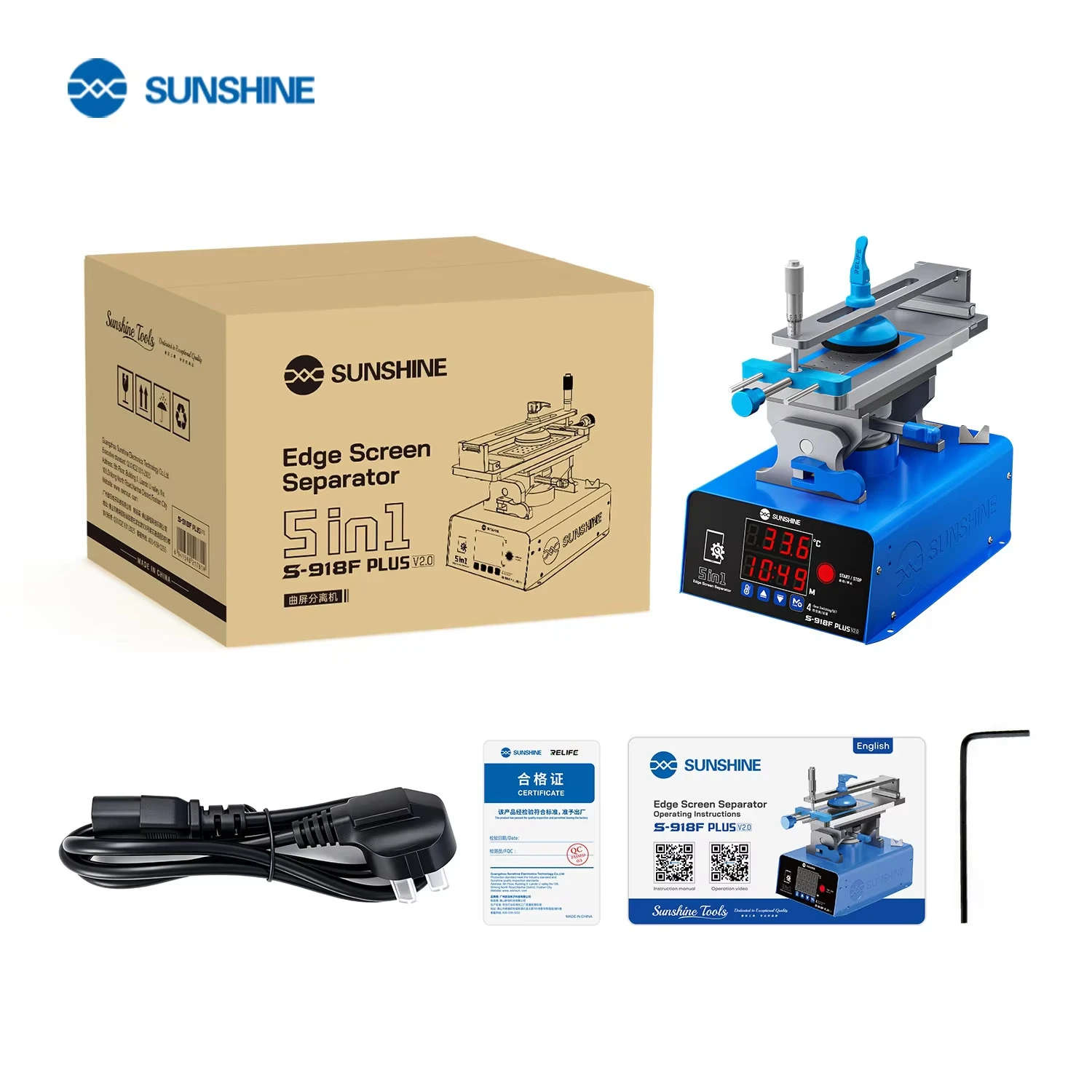 SUNSHINE S-918F Plus V2.0 Silent Vacuum Screen Separator Machine Temperature Control Heating LCD Removal Tool for Phone Repair