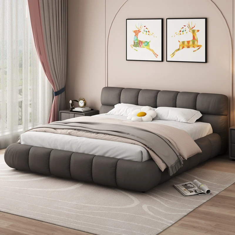 Italian Cloud Bed Simple Technology Cloth Double Bed Light Luxury Cream Color Fabric Bed Bedroom Furniture