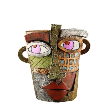 Colorful Abstract Facial Art Resin Flower Pot Large Size High Quality Decorative Piece Human Head Succulents for Balcony Garden