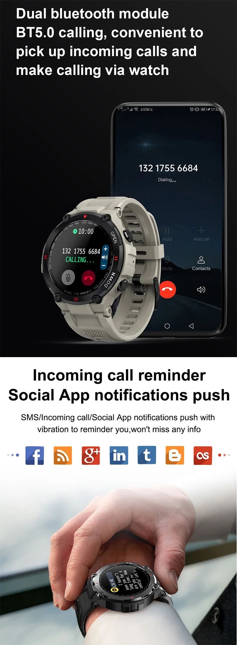 Karen M K22 G Shock Reloj Smart Watch Clock Dafit App 400mah Large