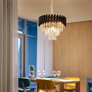 Ceiling Luxury Chandelier Crystal Pendant Lights Modern Style Living Room Large Black Gold Led Wedding Lamp