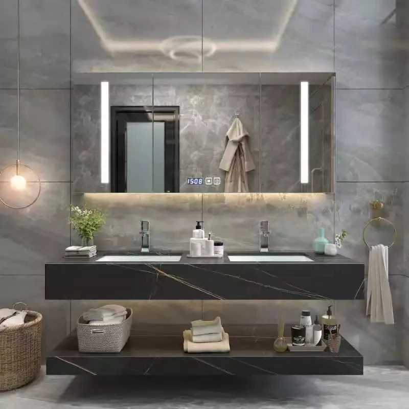 product double sink wall hung italian bathroom modern floating vanity top washbasin wash basin sintered stone white marble bathroom sink-61