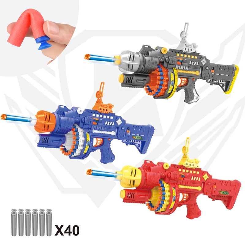 40 Rounds Soft Bullets Darts Continuous Firing Blaster Gun Kids Boys Electric Toy Gun With Aiming