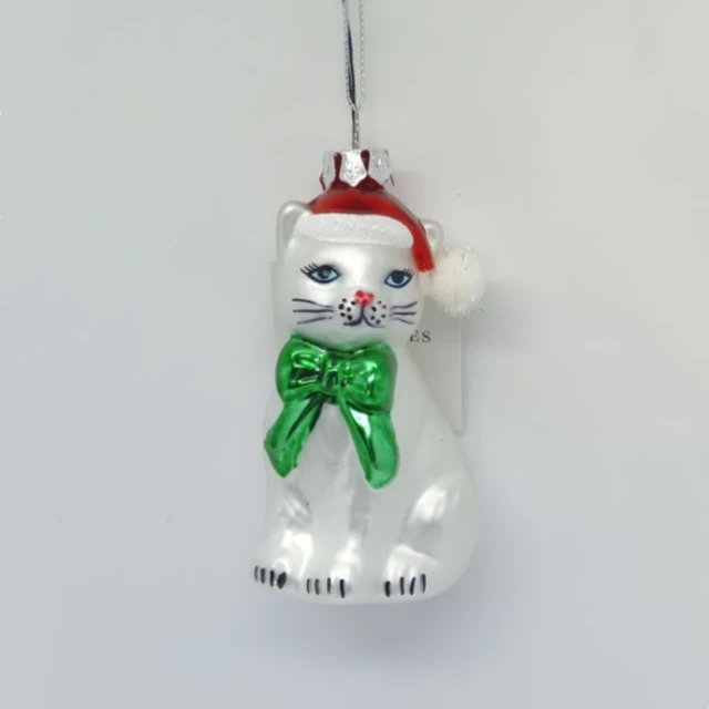 New Design Hanging Mini Hand blown Cute Glass Animal Wearing Christmas Hat ornaments Christmas Tree Decorative Children's Gift