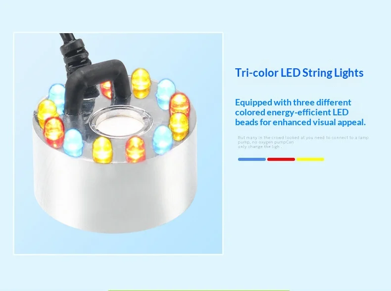 2026 Alloy Atomizer Mist Maker with 3-Color LED Auto Shut-Off Submersible Fountain Pump for Fish Tank Aquarium Landscape Decor product detail 4