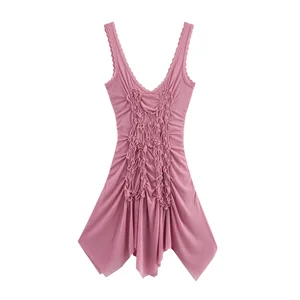 Women's 2026 New Fashion Asymmetrical Pleated Dress Retro Suspender Sleeveless Elegant Female Dress