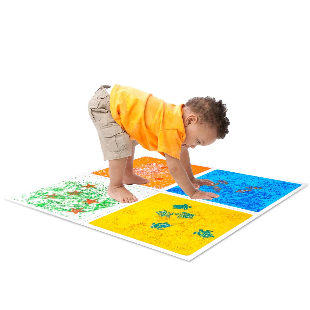 Relieve stress in children with autism, hot selling squeezing toys, luminous square aquarium sensory liquid floor tiles