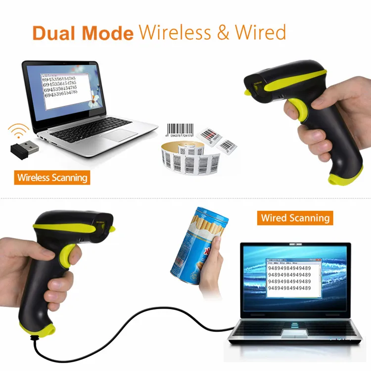 2.4G Wireless Connection Technology QR 2D Wireless Barcode Scanner Long Distance Connection