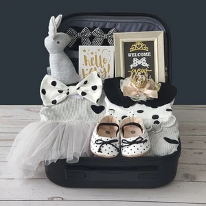 Baby Girl Gift Set 100% Cotton Polka Dot Fashion Design Black Gold Full Moon Newborn Gift Box