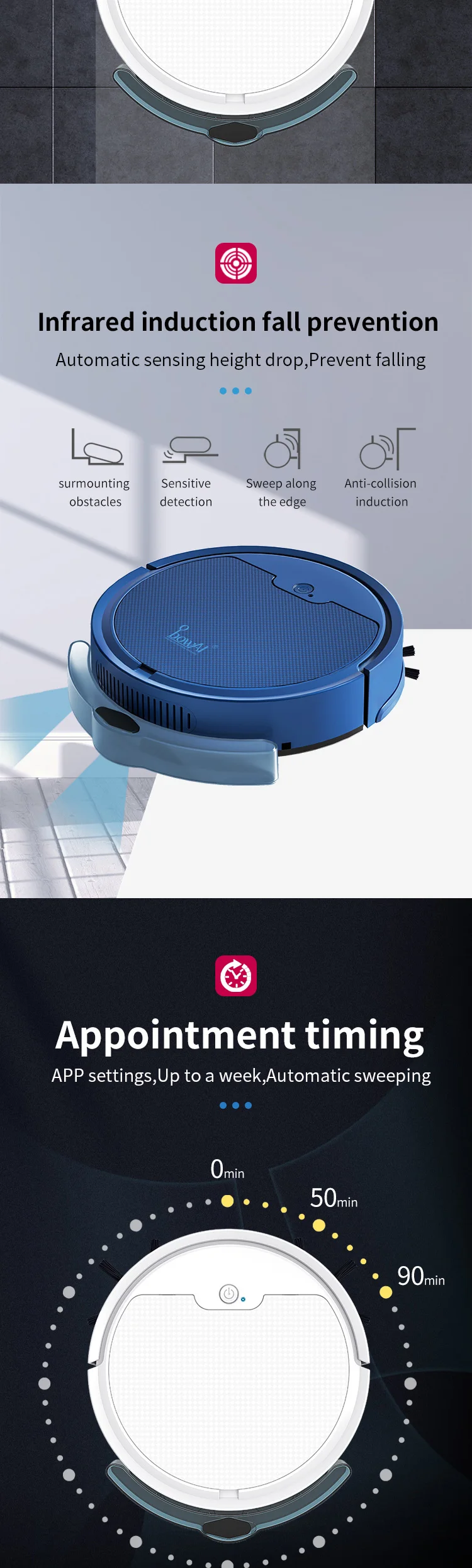 App Control Ob8smax Ce Fcc Usb Smart 3000mah Robotic Home Carpet Floor