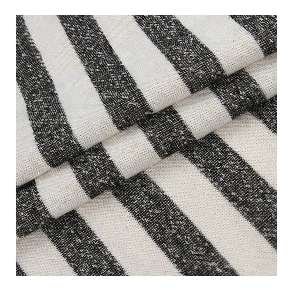 White And Grey Yarn Dyed Stripe Knit Weft Terry Fabric For Winter Coat