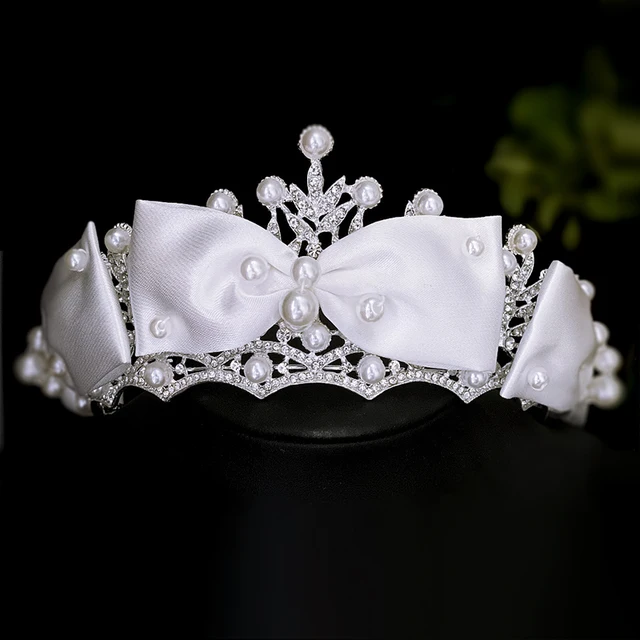 Tulle Fabric Pearl Beauty Pageant Crowns Luxury Sweet Bride Hair Accessories Wedding Korean Rhinestone Tiaras De Novia En Zircon