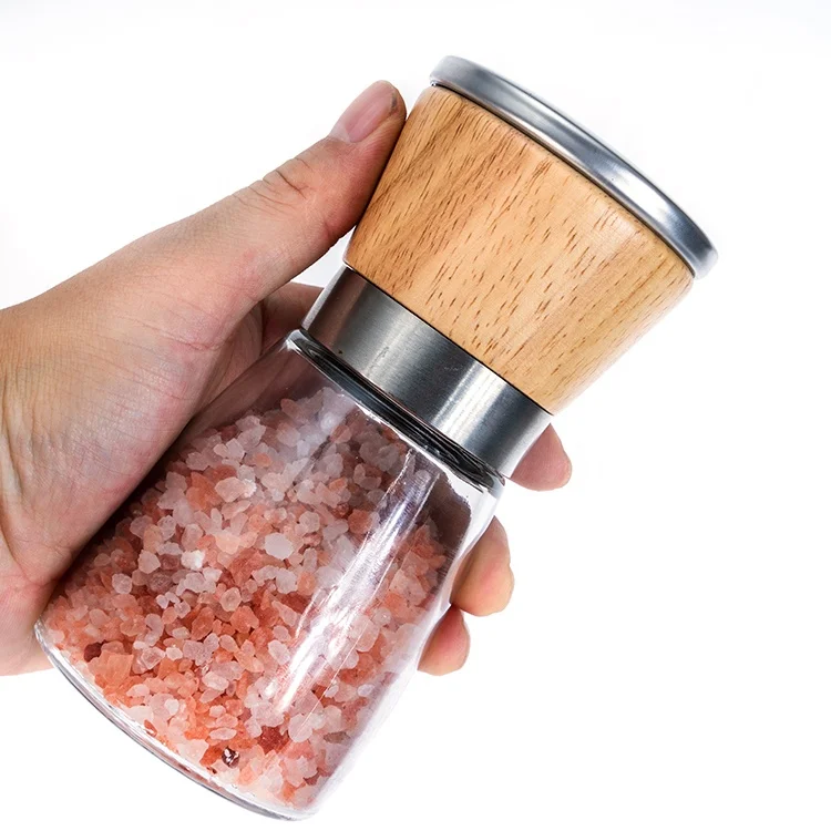 Glass & Wood Salt & Pepper Grinder Set