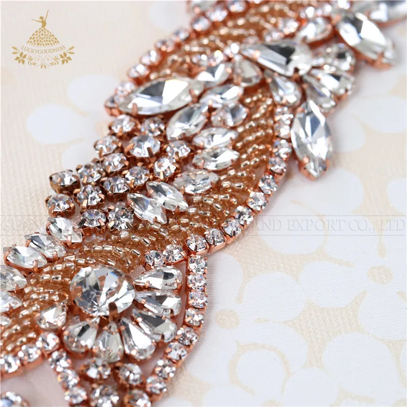 2019 Fashion Rhinestone Crystal Sew on Wedding Dresses Waist Decoration  Crystal Bride Rose Gold Rhinestone Belt