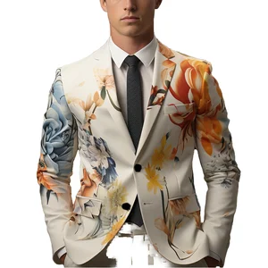 New Men's Single Breasted Zipper Fly Business Suits Adult Embossed Velour Printed Tops Waterproof Anti-Wrinkle Suit Jacket