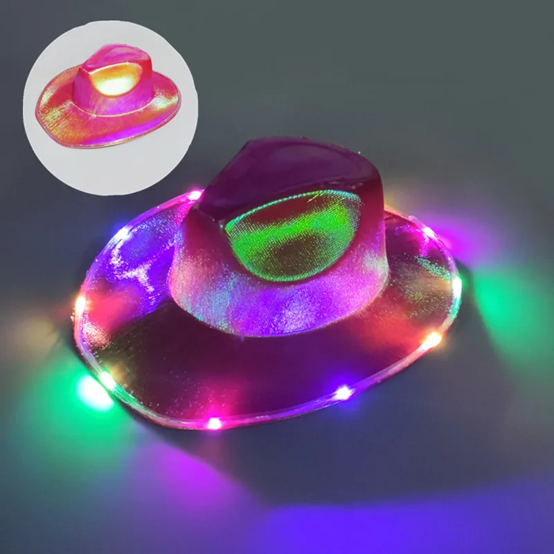 Led Neon Sparkly Glitter Holographic Space Cowboy Cowgirl Hat For Women ...